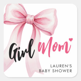 Pink Bow Girl Mom Ribbon Cute Baby Shower Quadratischer Aufkleber