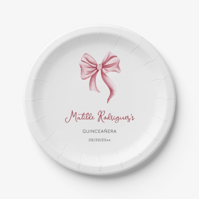 Pink Bow Girl Quinceanera Birthday Pappteller (Vorderseite)