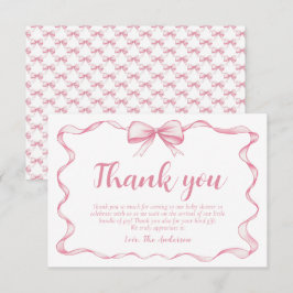 Pink Bow Girl Ribbon Babydusche Danke Karte