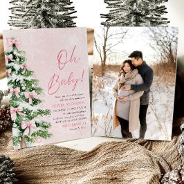 Pink Bow Girl Weihnachtsbaum Oh Baby Dusche Einladung