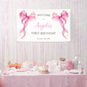 Pink Bow Girls 1. Geburtstag Willkommen Banner