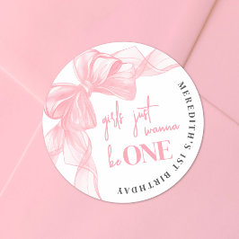 Pink Bow Girls 1st Birthday Runder Aufkleber