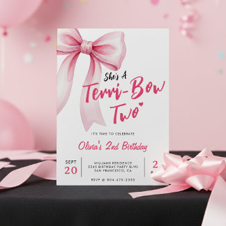 Pink Bow Girls 2nd Birthday Party Terrible Two Einladung