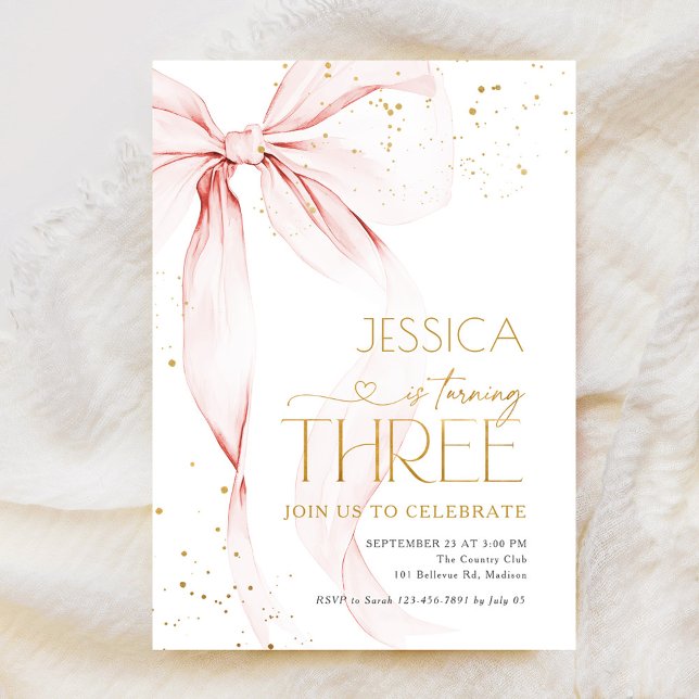 Pink Bow Girls 3rd Birthday  Einladung (Von Creator hochgeladen)