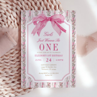 Pink Bow Girls wollen nur ein 1. Geburtstag sein Einladung