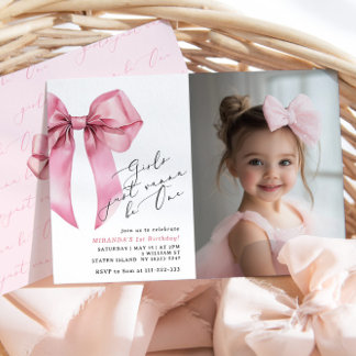 Pink Bow Girls wollen nur ein Foto Geburtstag habe Einladung