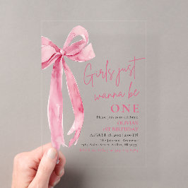 Pink Bow Girls Wollte nur, ein 1. Geburtstag zu se Acryleinladungen