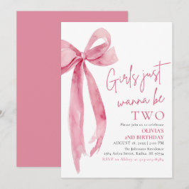 Pink Bow Girls Wollte nur zwei 2. Geburtstag zu se Einladung