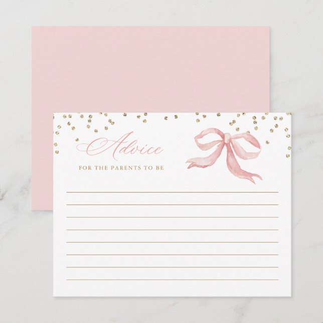 Pink Bow Gold Baby Showcard Begleitkarte (Vorne/Hinten)