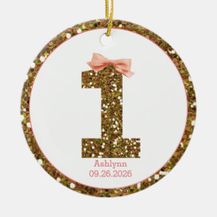 Pink Bow Gold Glitzer 1. Geburtstag Keramik Ornament