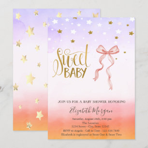 Pink Bow Gold Star Kinderdusche Einladung