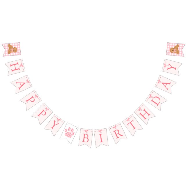 Pink Bow Golden Doodle Birthday Banner Flags (Alle)