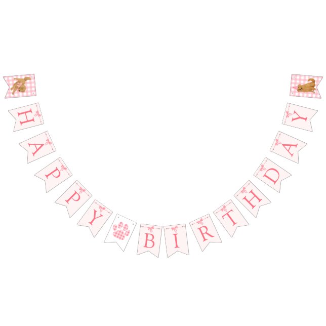Pink Bow Golden Retriever Anniversaire Bannière dr (Tout)