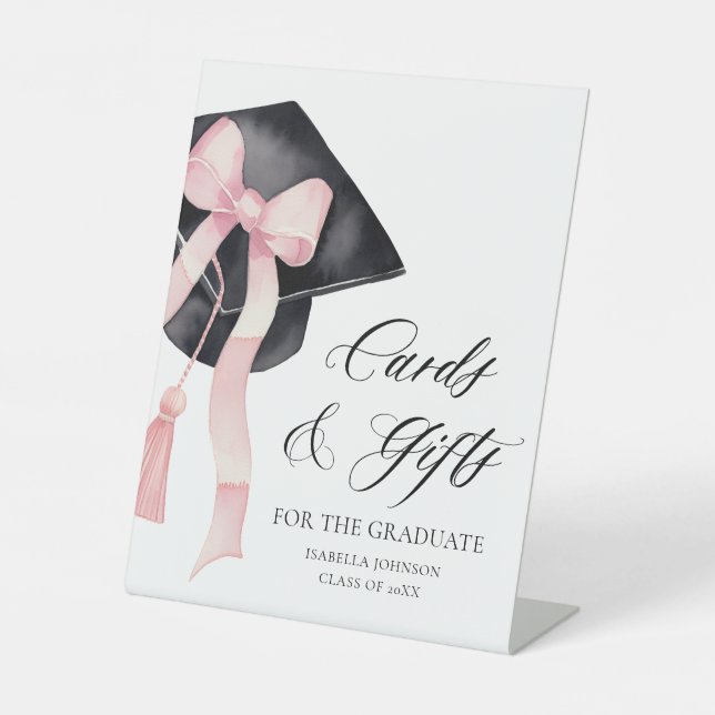 Pink Bow Grad Party Graduate Cards und Geschenke Sockelschild (Vorderseite)