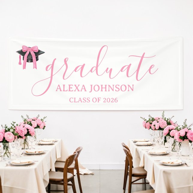 Pink Bow Graduation Cap Class Of 2026 Banner (Von Creator hochgeladen)