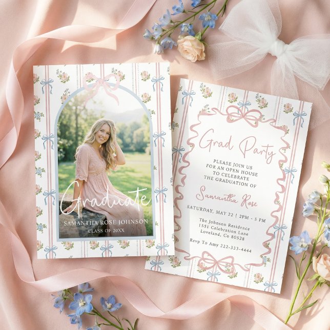 Pink Bow Graduation Einladung (Von Creator hochgeladen)