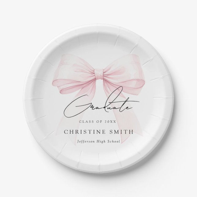 Pink Bow Graduation Paper Plates Pappteller (Vorderseite)