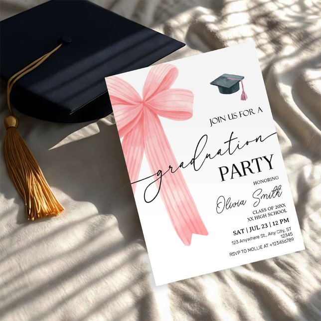 Pink Bow Graduation Party Einladung (Von Creator hochgeladen)