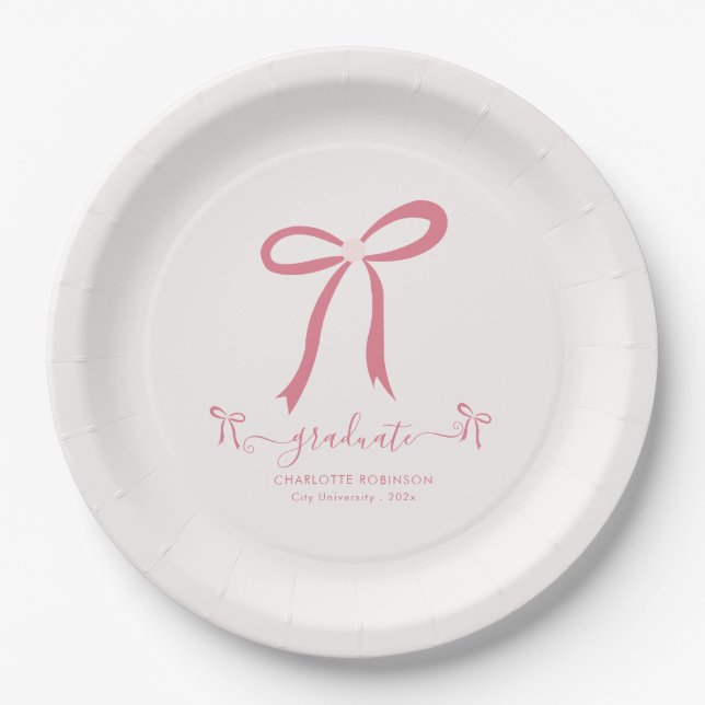 Pink Bow Graduation Party Pappteller (Vorderseite)