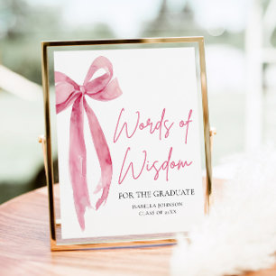 Pink Bow Graduation Party Ratgeber Worte der Weish Poster