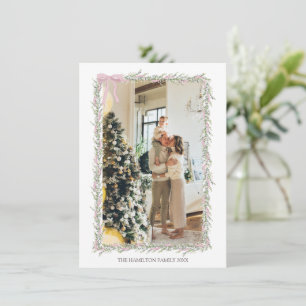 Pink Bow Green Garland Weihnachts-Foto Einladung