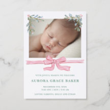 Pink Bow Greenery Christmas Baby Announcement
