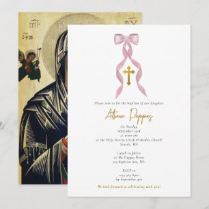 Pink Bow Griechisch-Orthodoxe Christening Girl Tau Einladung