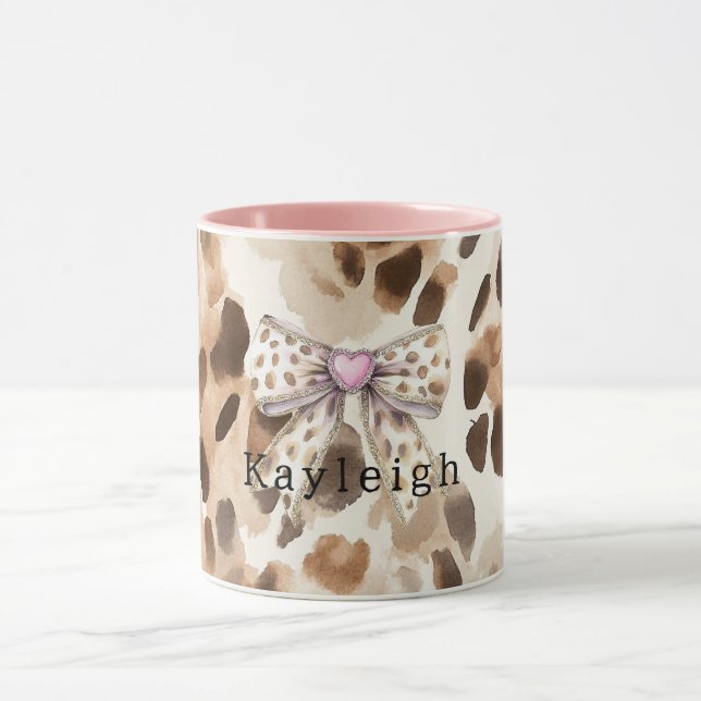 Pink Bow Heart Leopard Tasse (Zentrum)
