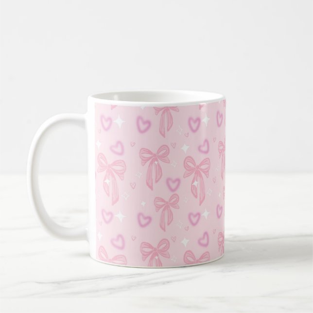 Pink Bow Hearts Aesthetic Mug Kaffeetasse (Links)
