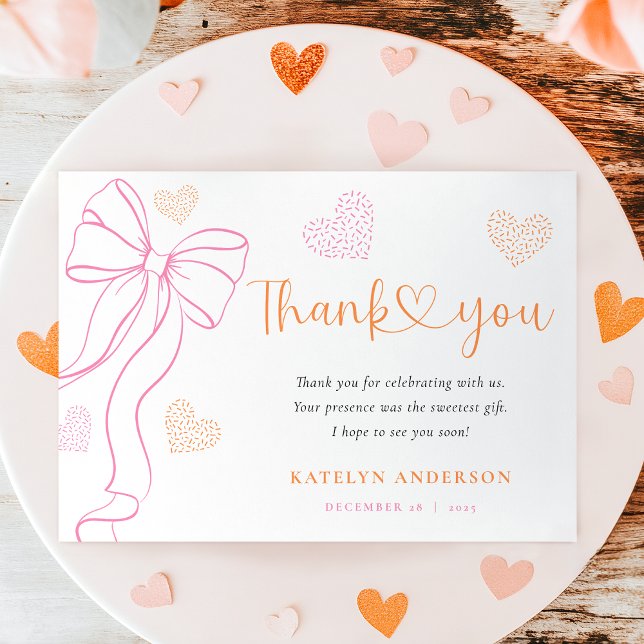 Pink Bow Hearts Baby Sprinkle Thank You Card Dankeskarte (Von Creator hochgeladen)