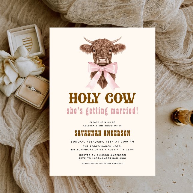 Pink Bow Heilige Kuh Western Cowgirl Brautparty Einladung (Von Creator hochgeladen)