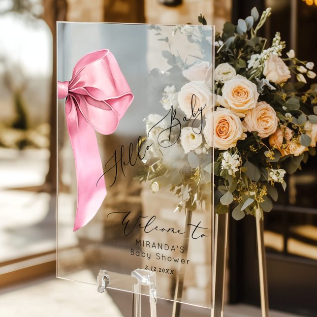Pink Bow Hello Baby Girl Baby Dusche Willkommen Acrylschild (Von Creator hochgeladen)