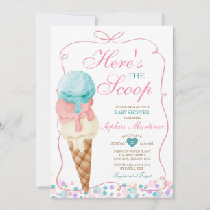 Pink Bow Hier ist die Scoop Ice Cream Baby Dusche Einladung
