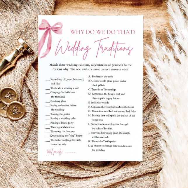 Pink Bow Hochzeitstraditionen Brautparty Game Einladung (Pink Bow Wedding Traditions Bridal Shower Game)