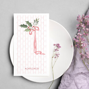 Pink Bow Holly Berry Weihnachtshandtuch Serviette