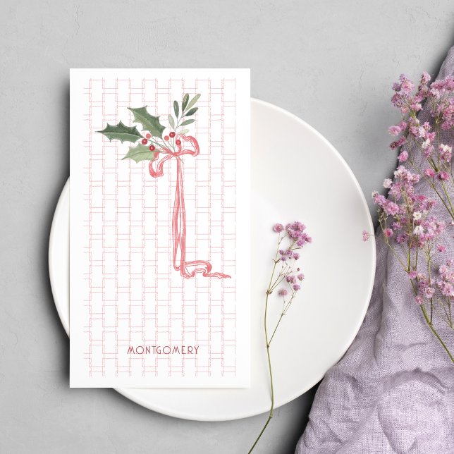 Pink Bow Holly Berry Weihnachtshandtuch Serviette (Von Creator hochgeladen)