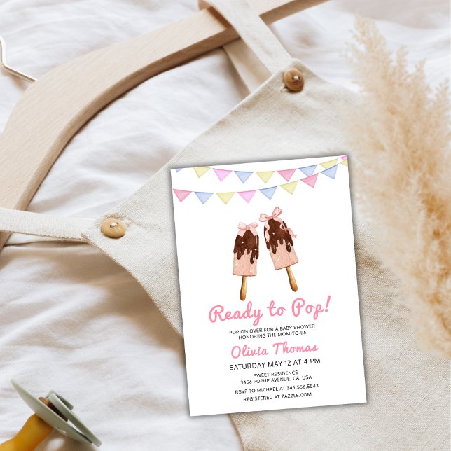 Pink Bow Ice Cream zum Pop Kinderdusche bereit Einladung (Pink Bow Ice Cream Ready To Pop Baby Shower Invitation)