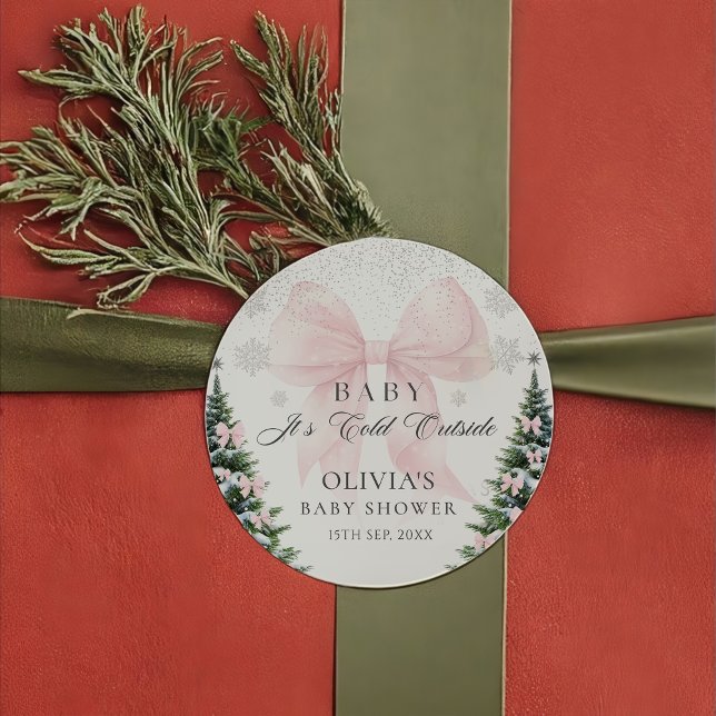 Pink Bow It's Cold Outside Baby Shower Sticker (Créateur téléchargé)