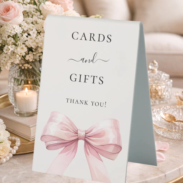 Pink bow ivory cards gifts sign tischaufsteller  (Von Creator hochgeladen)