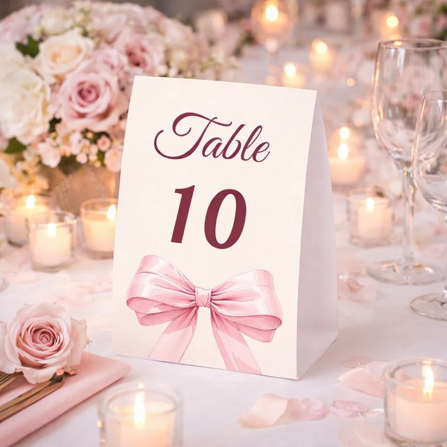 Pink bow ivory party table number tischaufsteller  (Von Creator hochgeladen)
