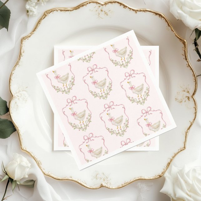 Pink Bow Kleine Gänse Blumendusche Wappen Babydusc Serviette (Von Creator hochgeladen)