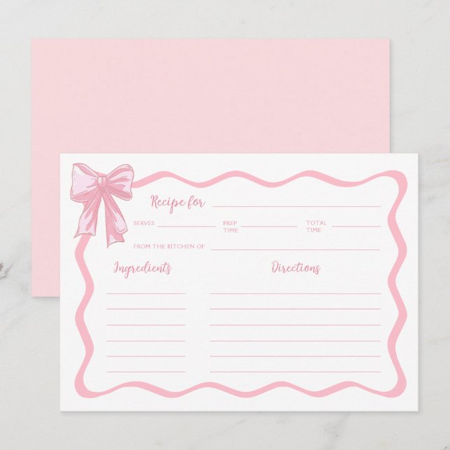 Pink Bow Kopiert das Knoten Brautparty Rezept Kart Einladung (Vorne/Hinten)