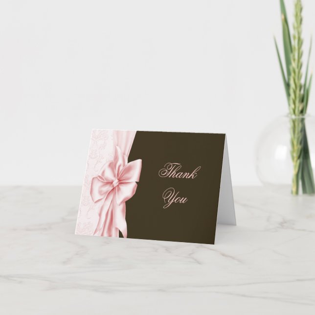 Pink Bow Lace Pink Brown Merci Cartes (Devant)