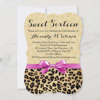 Pink Bow Leopard Sweet 16 Party Einladung