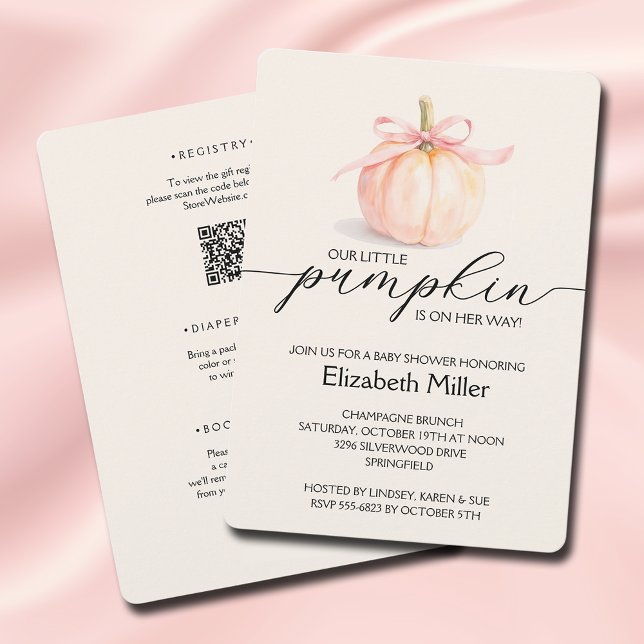 Pink Bow Little Pumpkin Baby Dusche in einem Einladung (Pink ribbon bow little pumpkin girl baby shower all in one invitations)