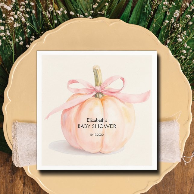 Pink Bow Little Pumpkin Baby Dusche Serviette (Pink Bow Little Pumpkin Girl Baby Shower Napkins)