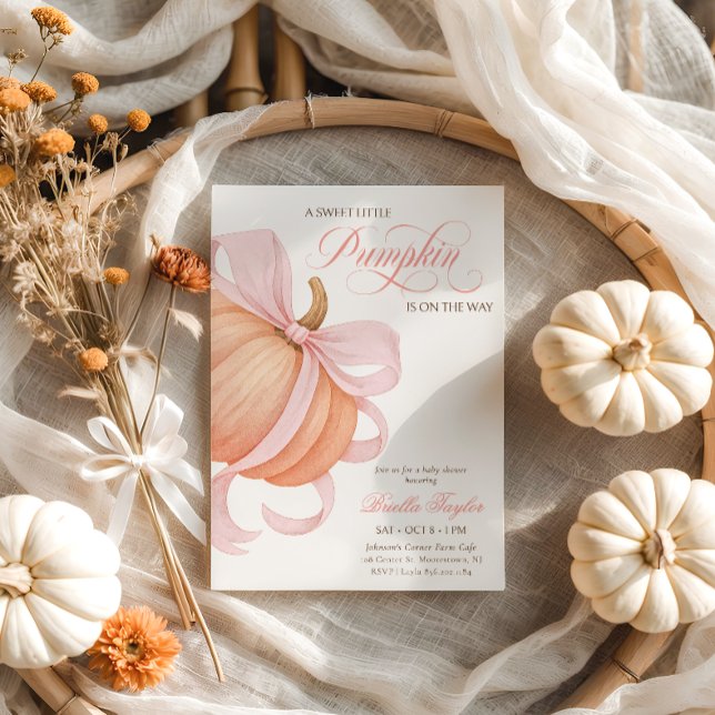 Pink Bow Little Pumpkin Elegant Baby Dusche Einladung (Von Creator hochgeladen)