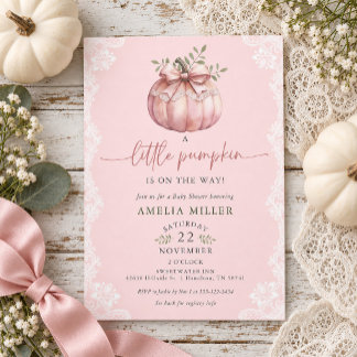 Pink Bow Little Pumpkin on the Way Baby Shower Einladung