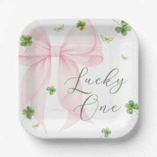 Pink Bow Lucky One 1st Birthday Paper Plates Pappteller