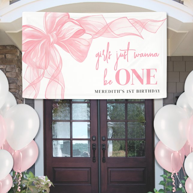 Pink Bow Mädchen 1. Geburtstag Banner (Pink Bow Girls 1st Birthday Banner)